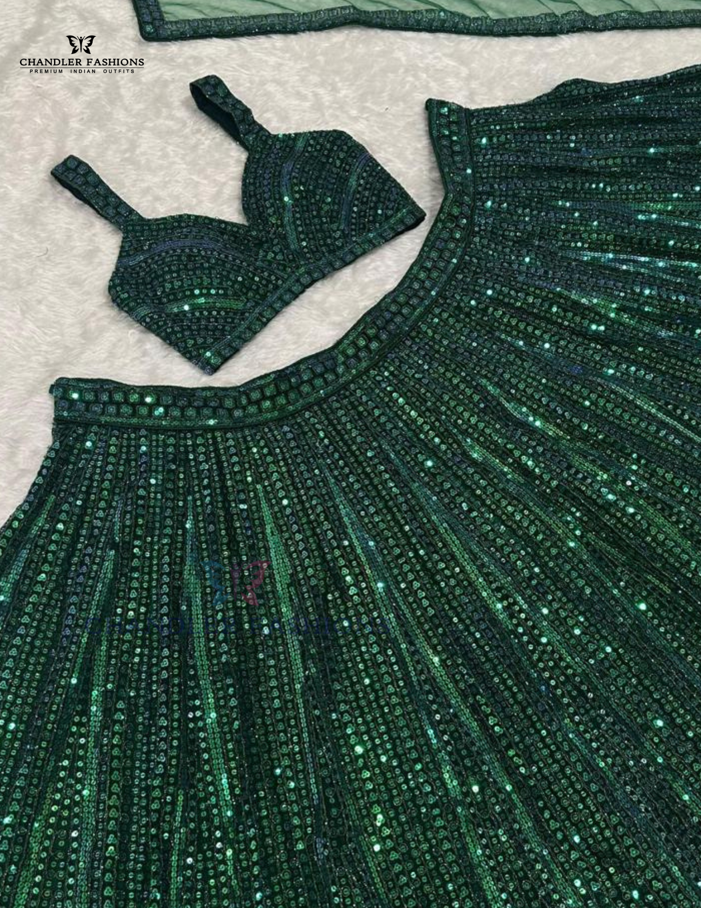 Green Color Rainbow Sequins And Dori Work Lehenga In Suncity