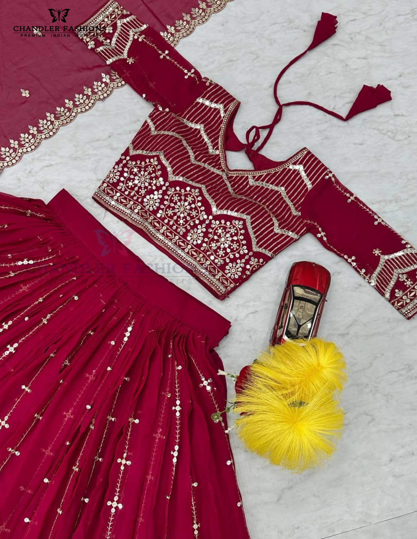 Red Color Georgette Lehenga Choli With Embroidery Work In Yuma