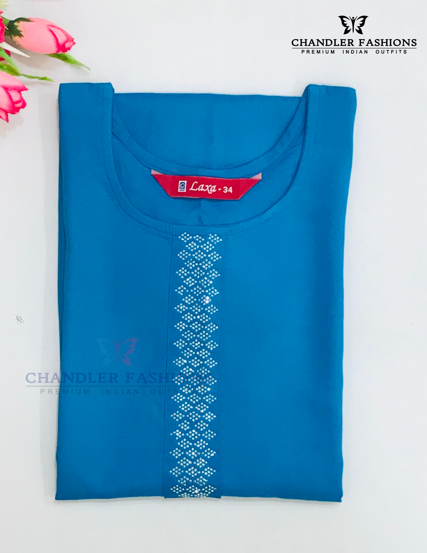 Sky Blue Color Rayon Kurti With Stone Work In Phoenix