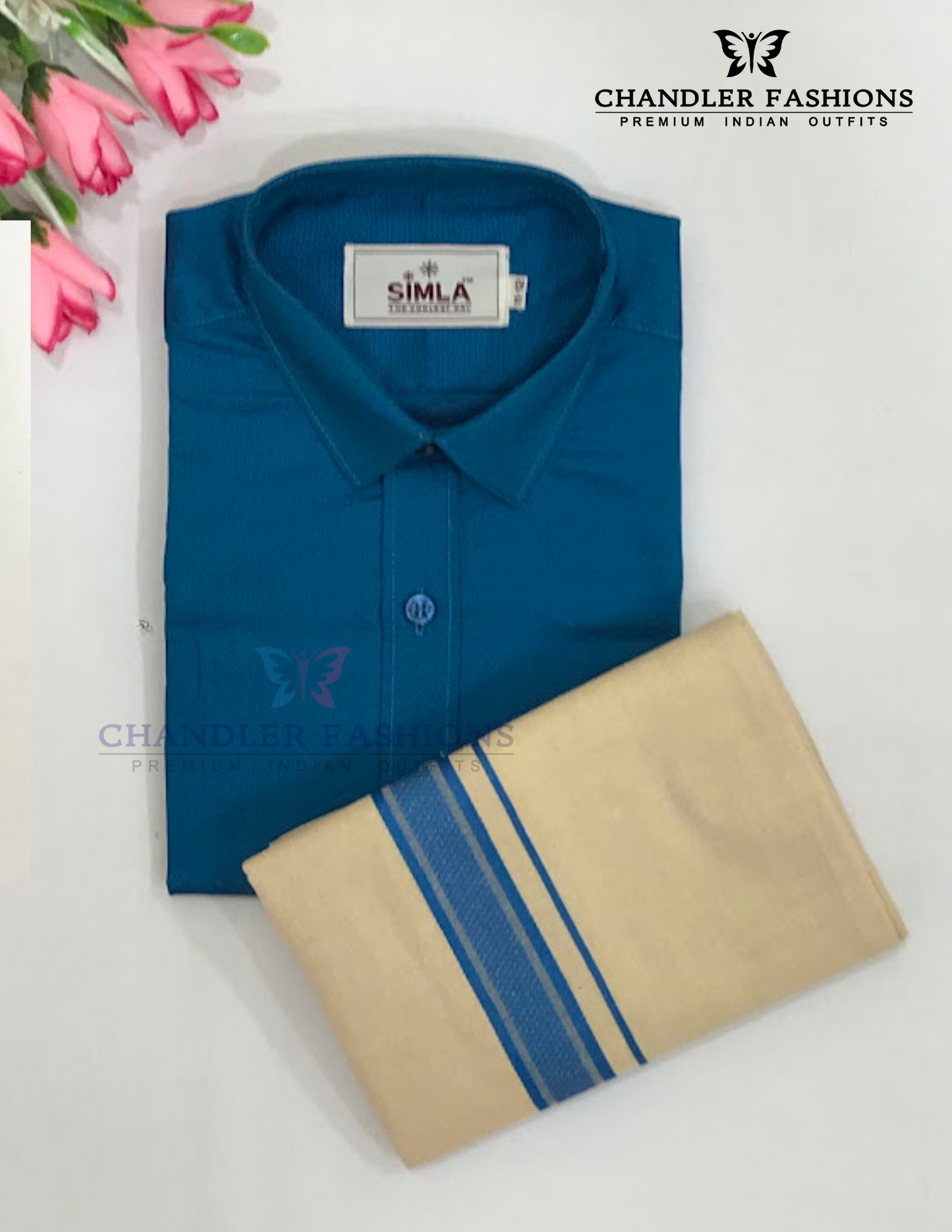 Blue Color  Cotton Shirt With Tissue Zari Work Dhoti Set Near Me