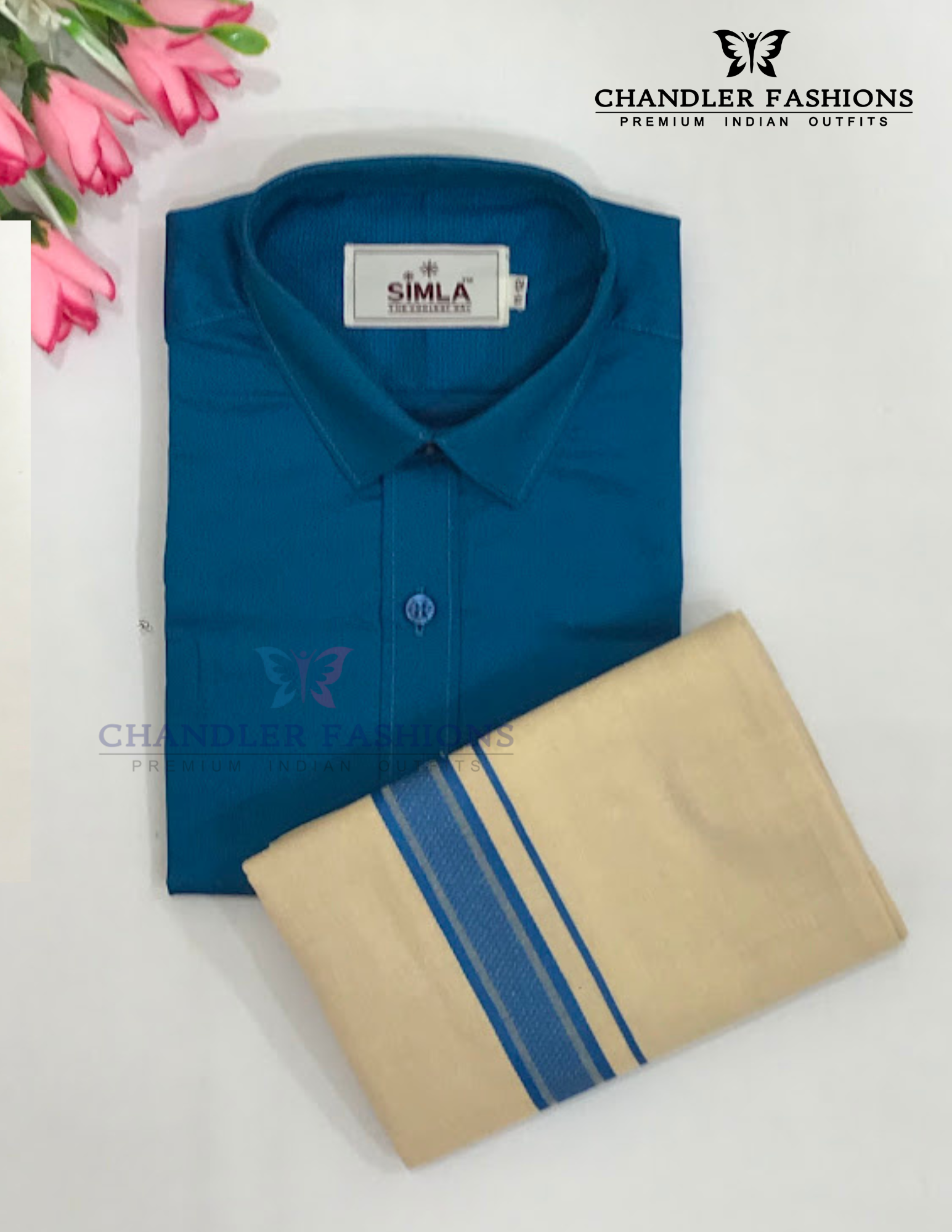 Blue Color  Cotton Shirt With Tissue Zari Work Dhoti Set Near Me