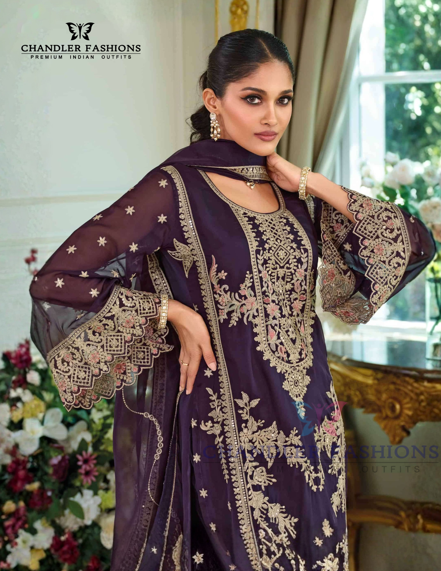 Dark Purple Soft Organza With Embroidery Work Salwar Suits In USA