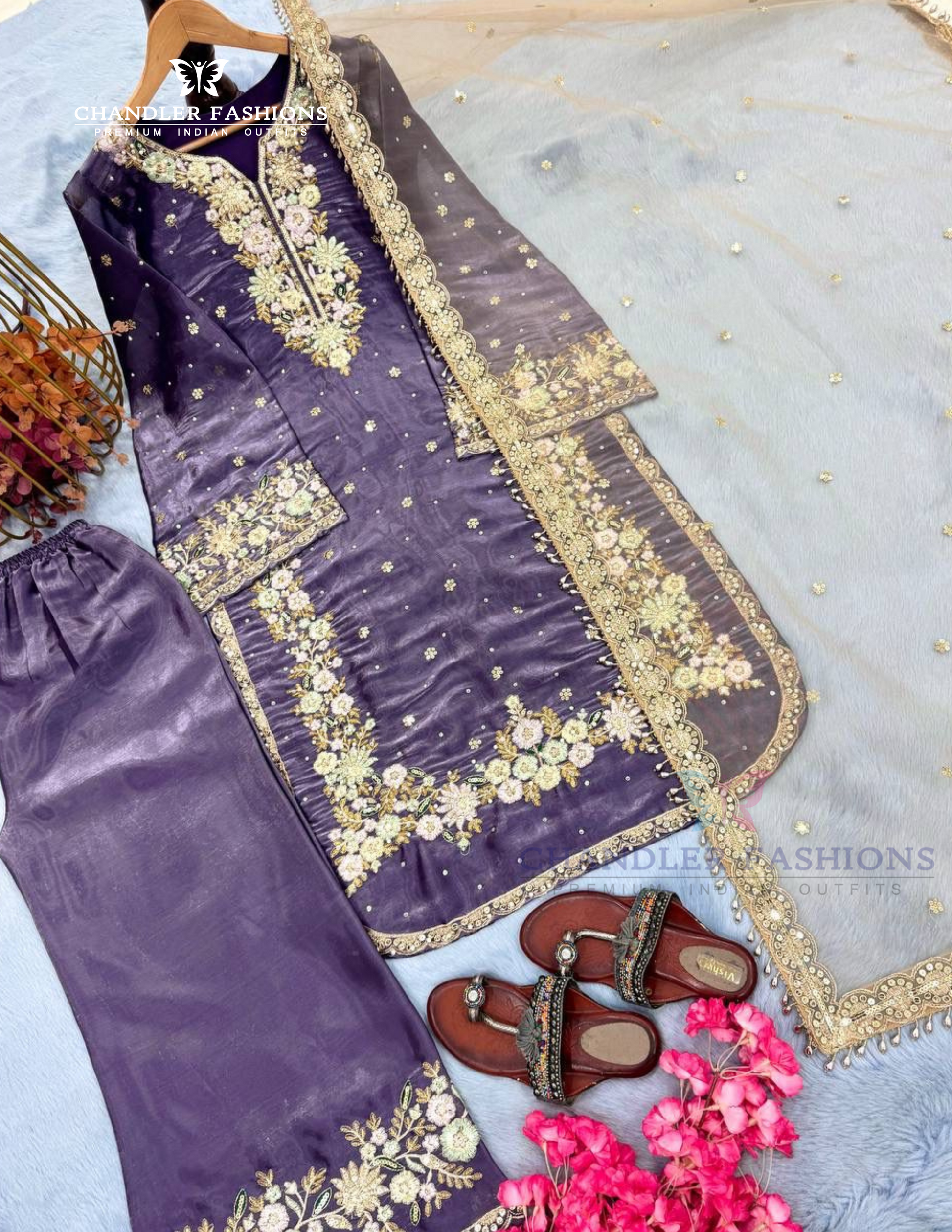 Amazing Purple Color Palazzo Suits With Embroidery And Sequins Work Near Me