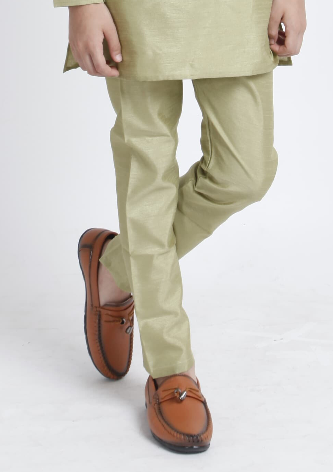 Green Color Banarasi Silk  Kid's Kurta In Mesa