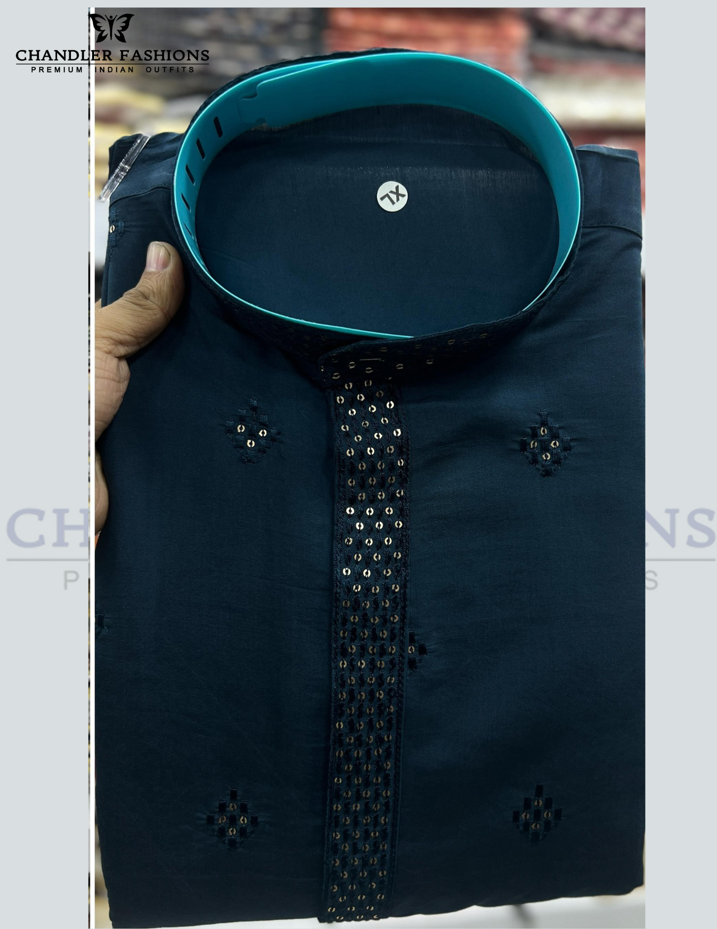 Teal Bue Color Silk Kurta With Embroidery Work Pajama For Men Near Me