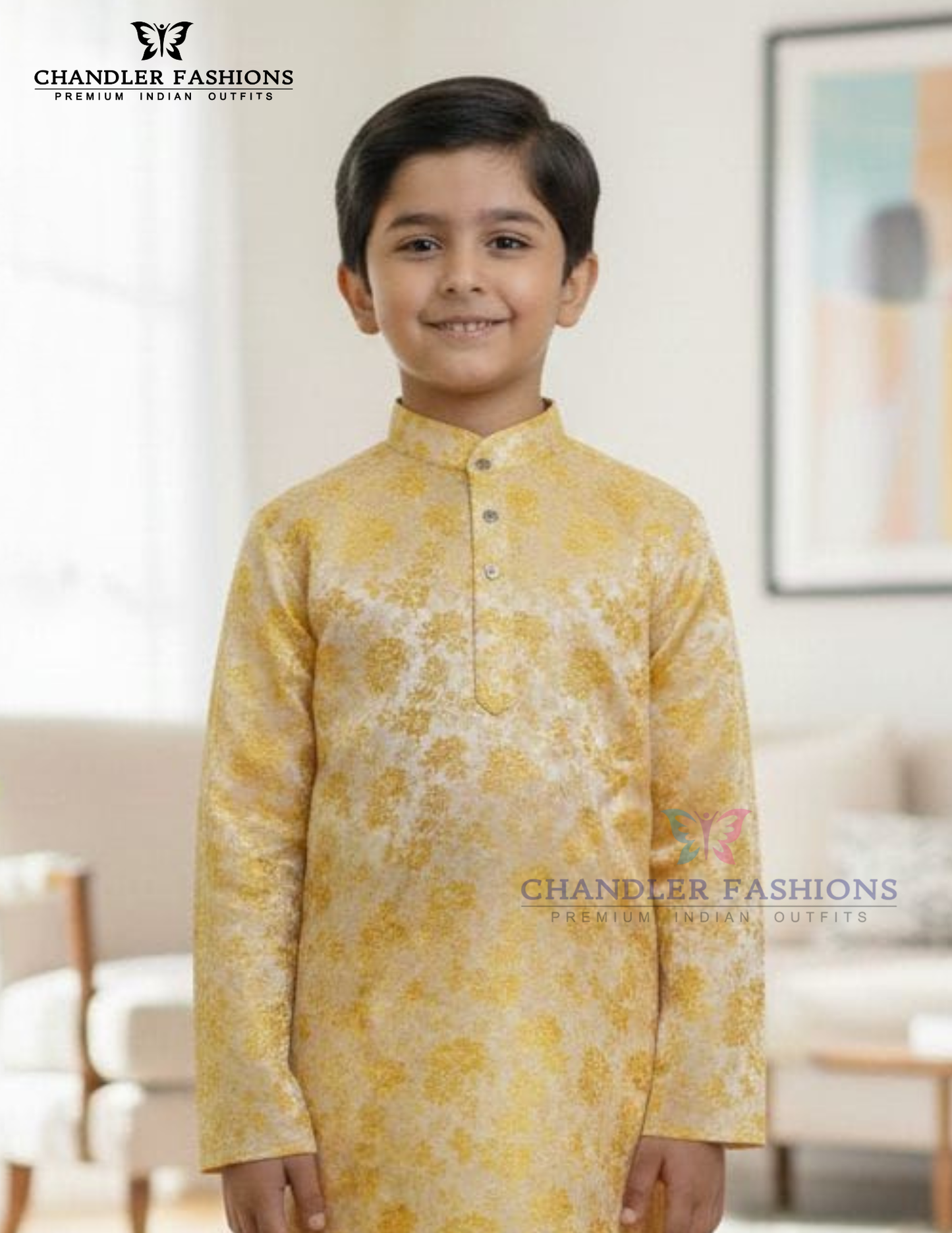 Light Yellow Color Jacquard Silk With Pajama Kurta Near Me