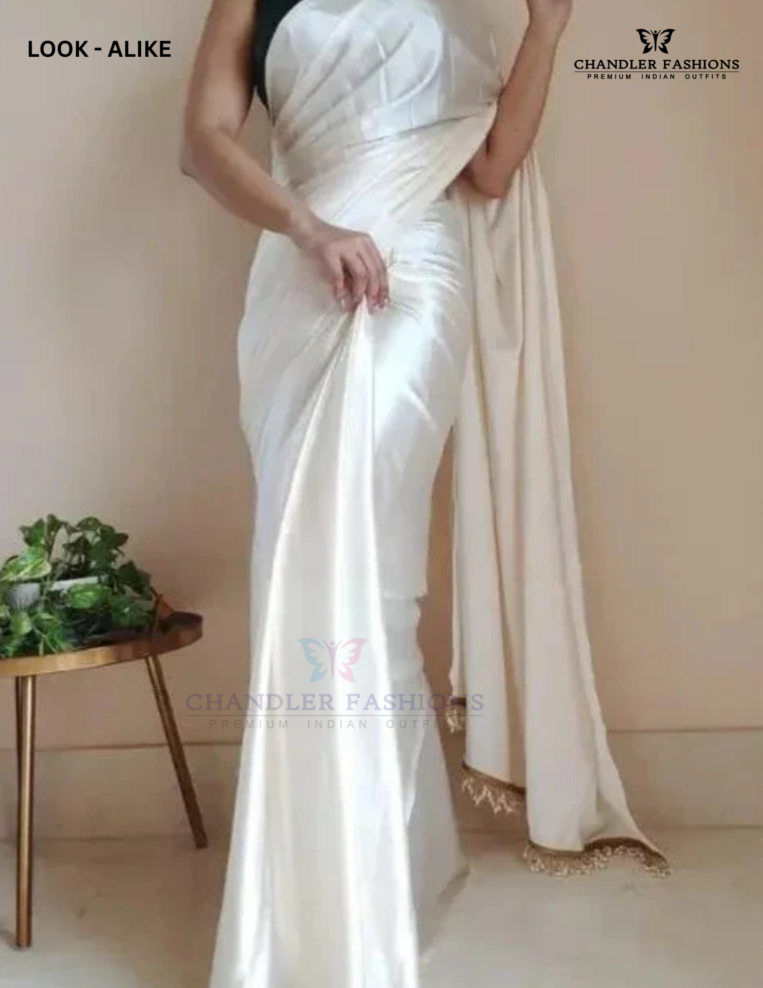 Attractive White Color Satin Saree With Lace Latkan Border Work