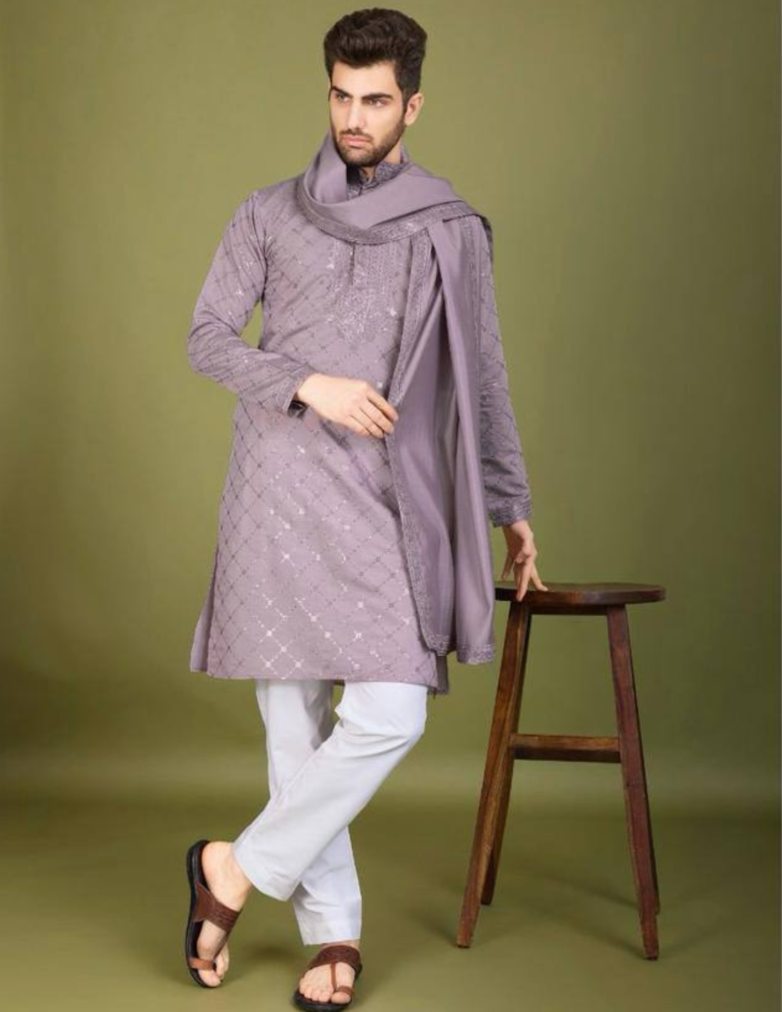 Charming Light Purple Color Thread With  Embroidery And Sequins Work Pajama Suits