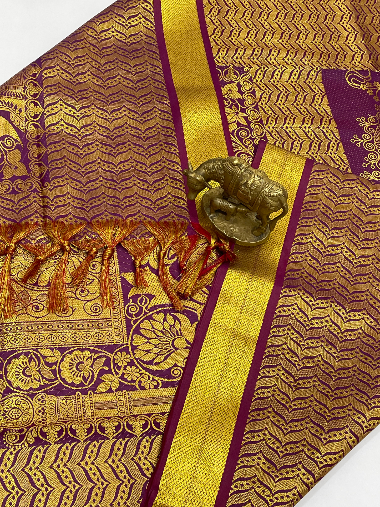 Celebrate Dark Purple Color Silk Shawl With Golden Zari Work In Tempe