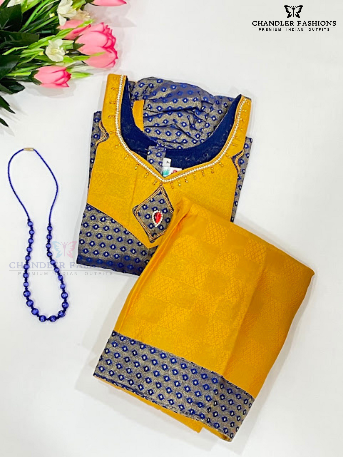 Alluring Navy Blue And Mustard Yellow Color Art Silk Langa Sets Near Me