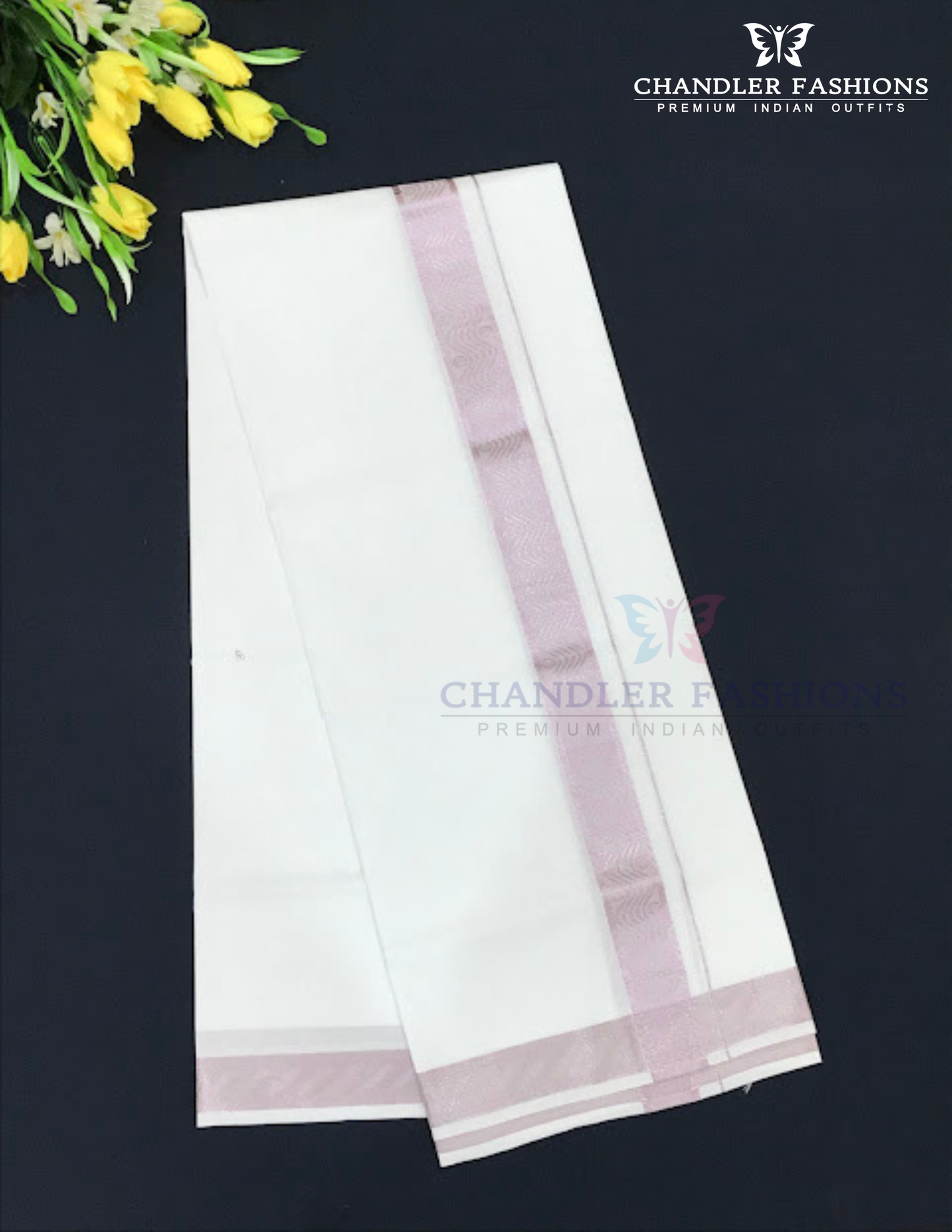 Elegant Men's White Premium Pure Cotton Lavender Color Border Dhoti Near Me