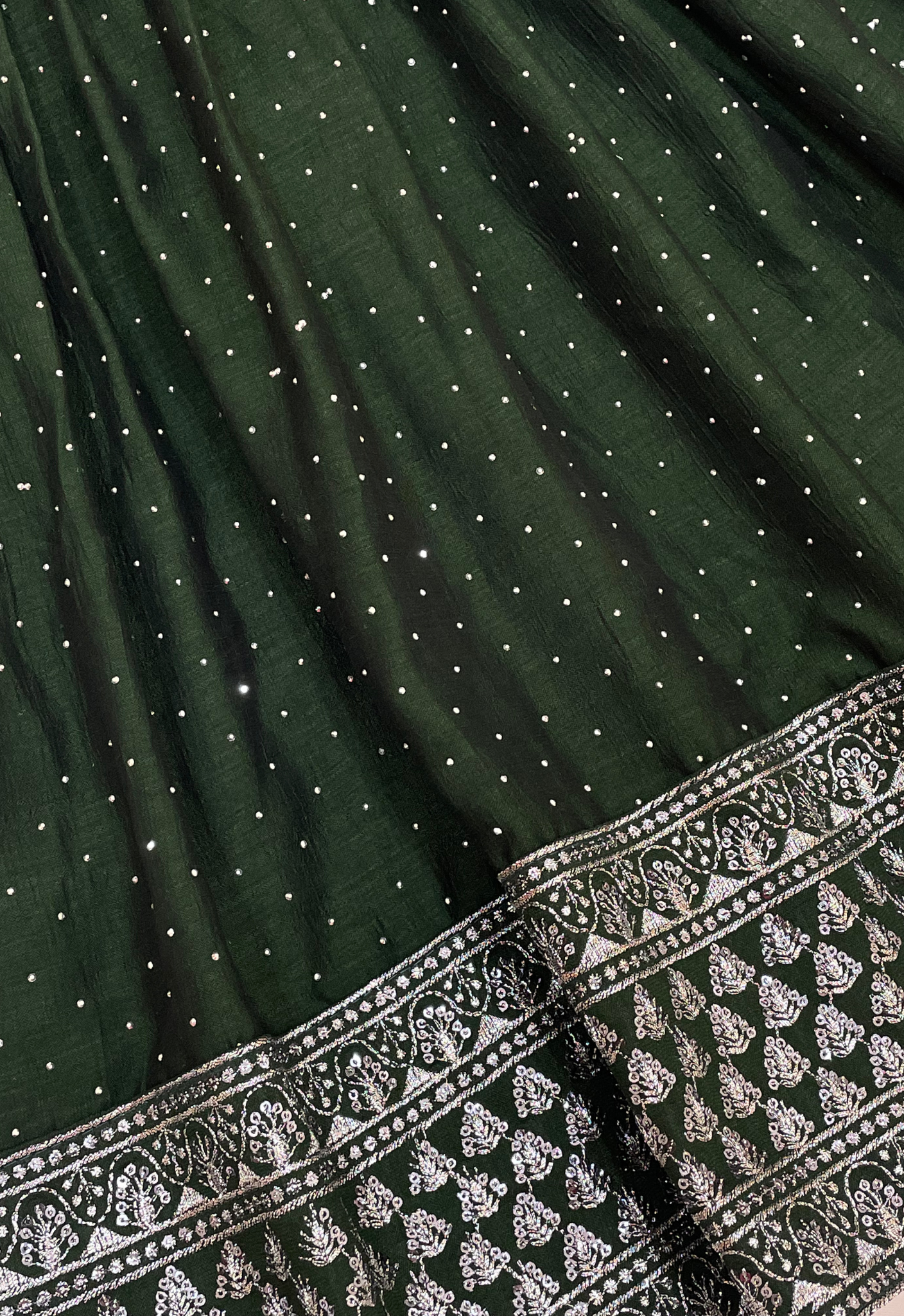 Attractive Dark Green Colored Silk Choli Sets With Stone Work In Tempe