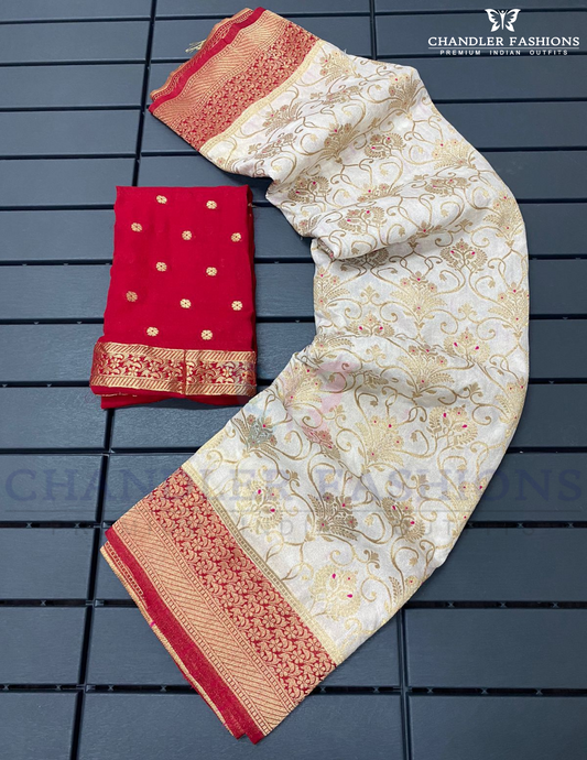 Gorgeous White Color Silk With Zari Work Saree For Women