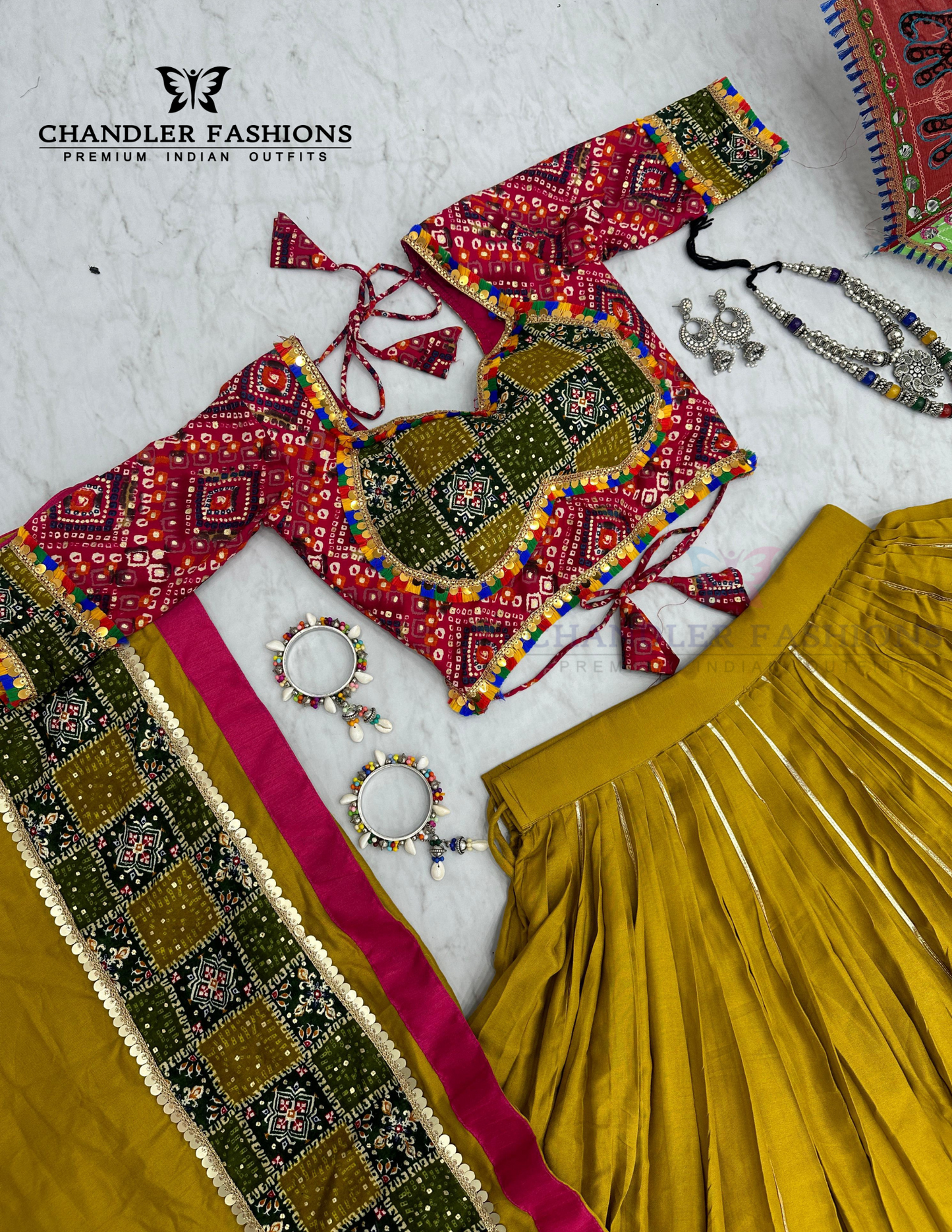 Multicolored Gamthi Work Chaniya Choli In Suncity