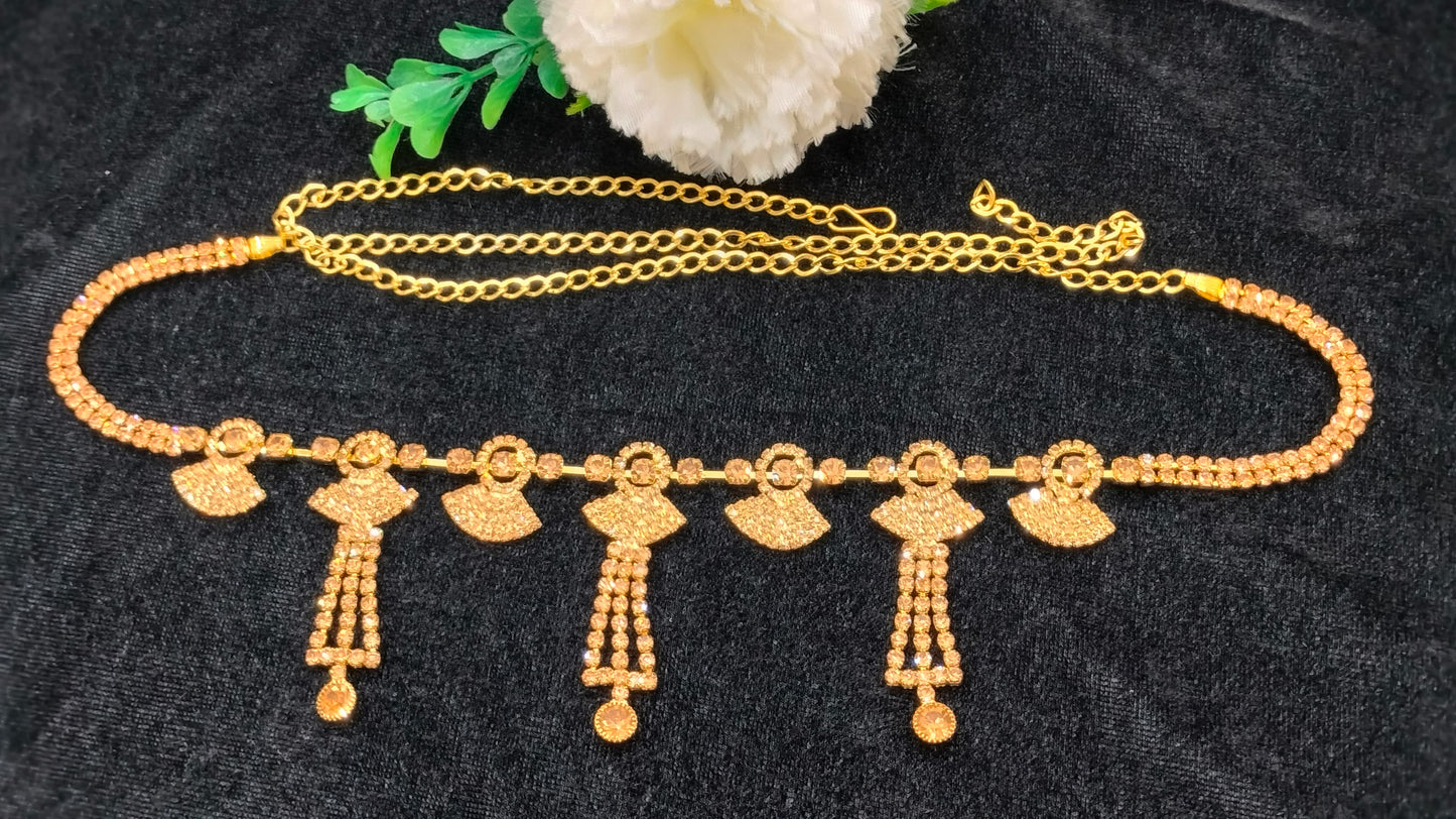 Gold Color Stone Worked Hanging Design Antique Gold Hip Chain Near Me
