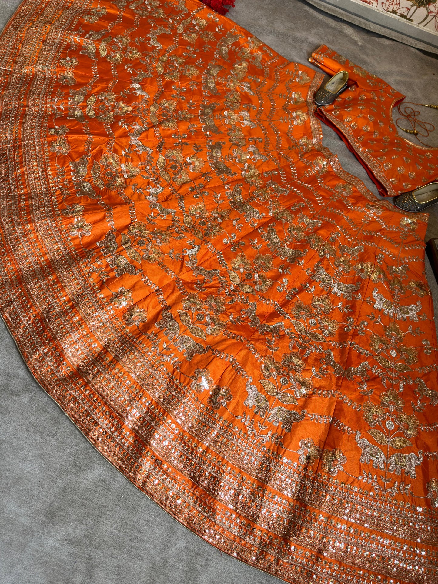 Attractive Orange Color Sequins And Zari Embroidery Work Lehenga For Women In Gilbert