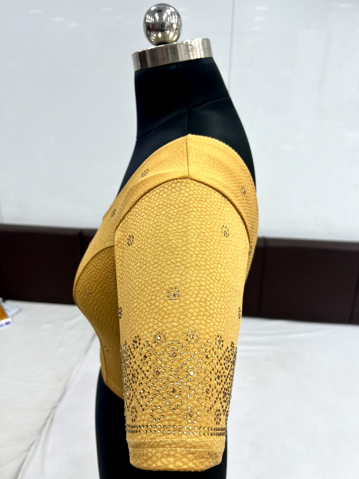 Dazzling Gold Color Cotton Lycra Strachable Ready Made Blouse With Siroski Work In Chandler