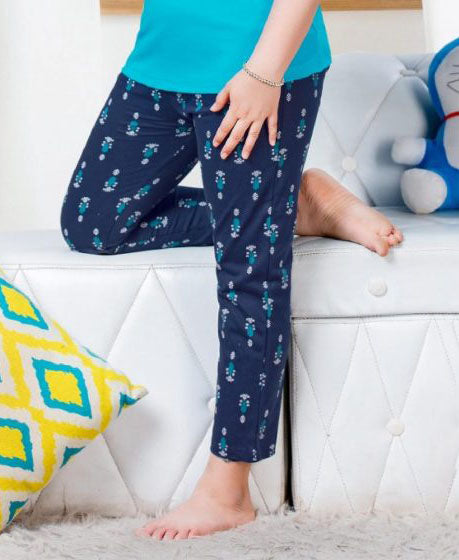 Gorgeous Dark Blue And Light Blue Short Sleeve Round Neck Rich Cotton Pajama Set Near Me