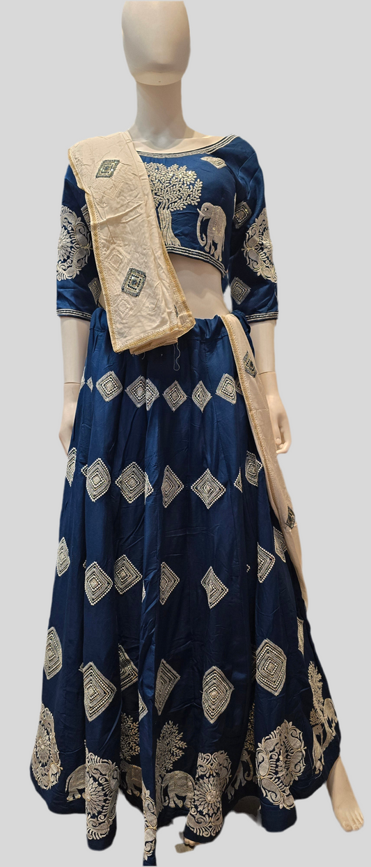 Elegant Blue Color Chaniya Choli With Embroidery Work For Women