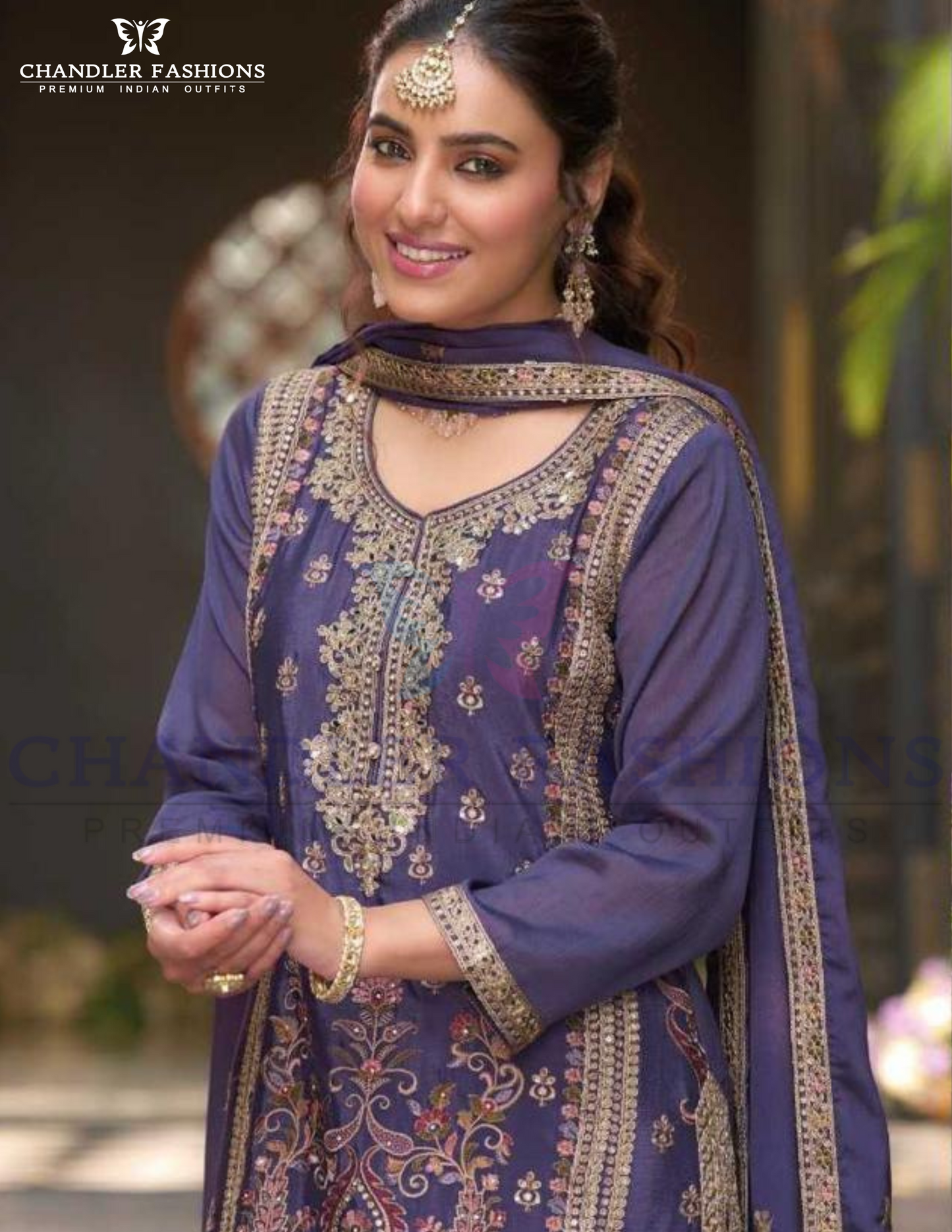 Graceful Purple Color Chinon With Embroidery Work Palazzo Suits Near Me