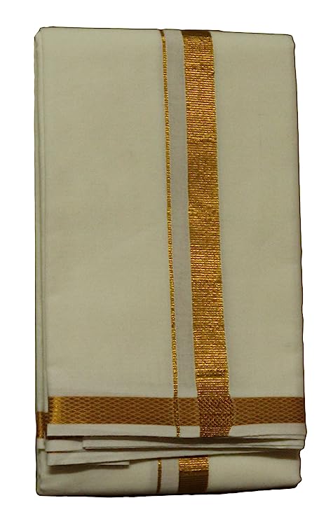 Beautiful Cotton Angavastram With Gold Zari Border In Yuma