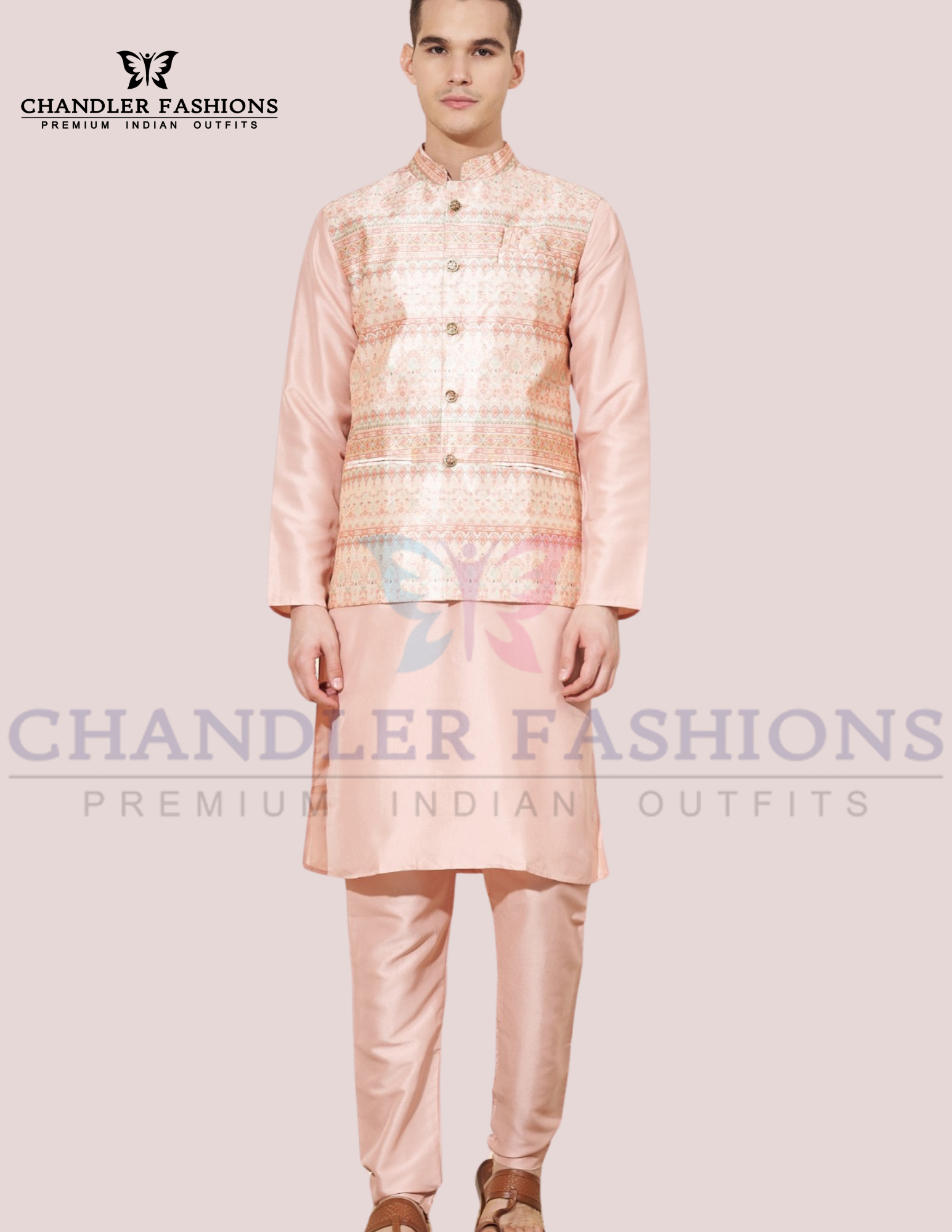 Elegance pink Color Embroidered Work Silk Kurta And Pajama With Jacket