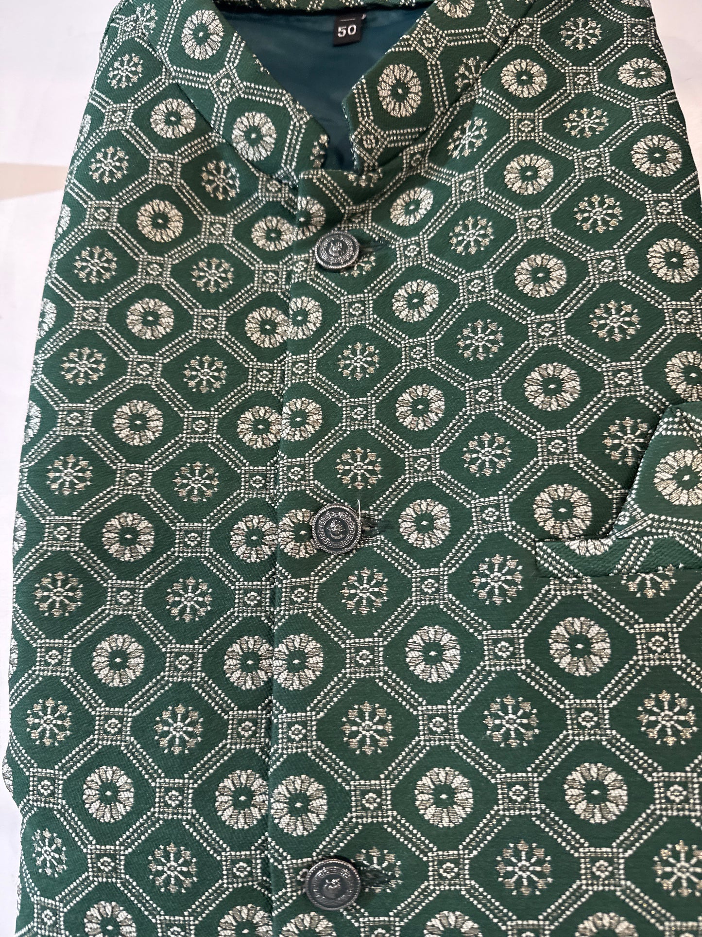 Amazing Dark Green Colored Jacquard Designer Men's Koti Jacket