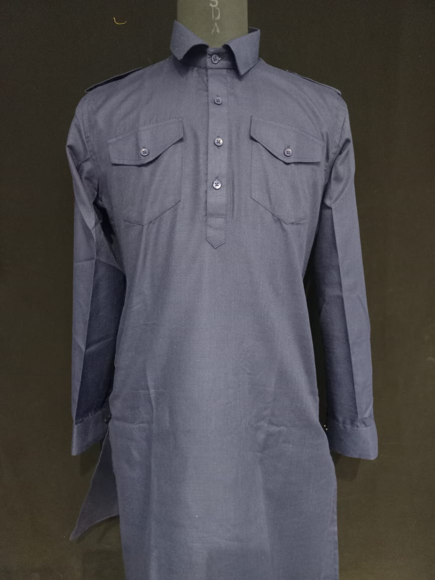 Alluring Navy Blue Color Swiss Cotton Pathani Suits For Men
