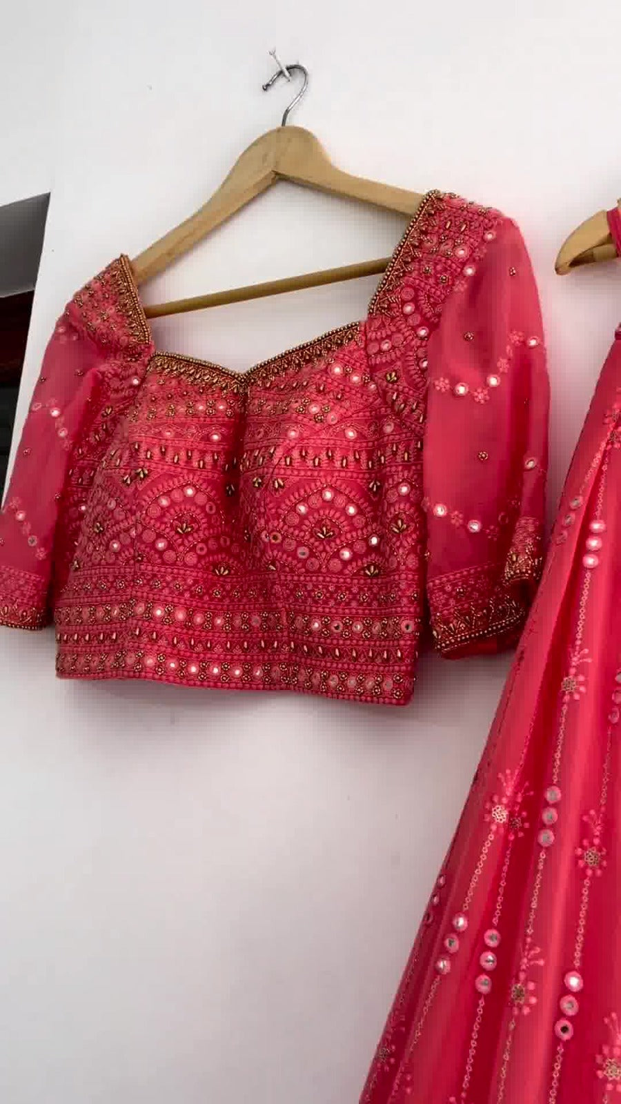Pleasing Red Color Malay Satin Embroided Lehenga In USA