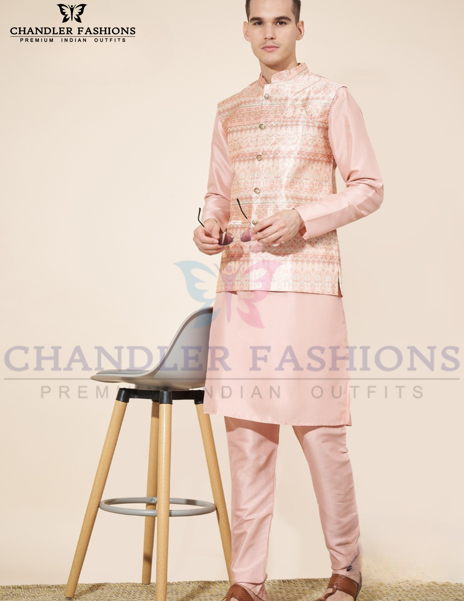 pink Color Embroidered Work Silk Kurta And Pajama With Jacket In USA