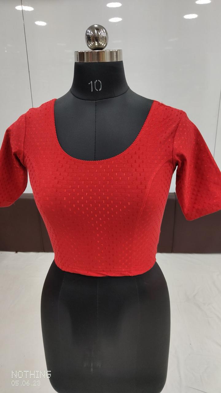 Beautiful Red Color Cotton Dobby Stretchable Ready To Wear Blouse For Women