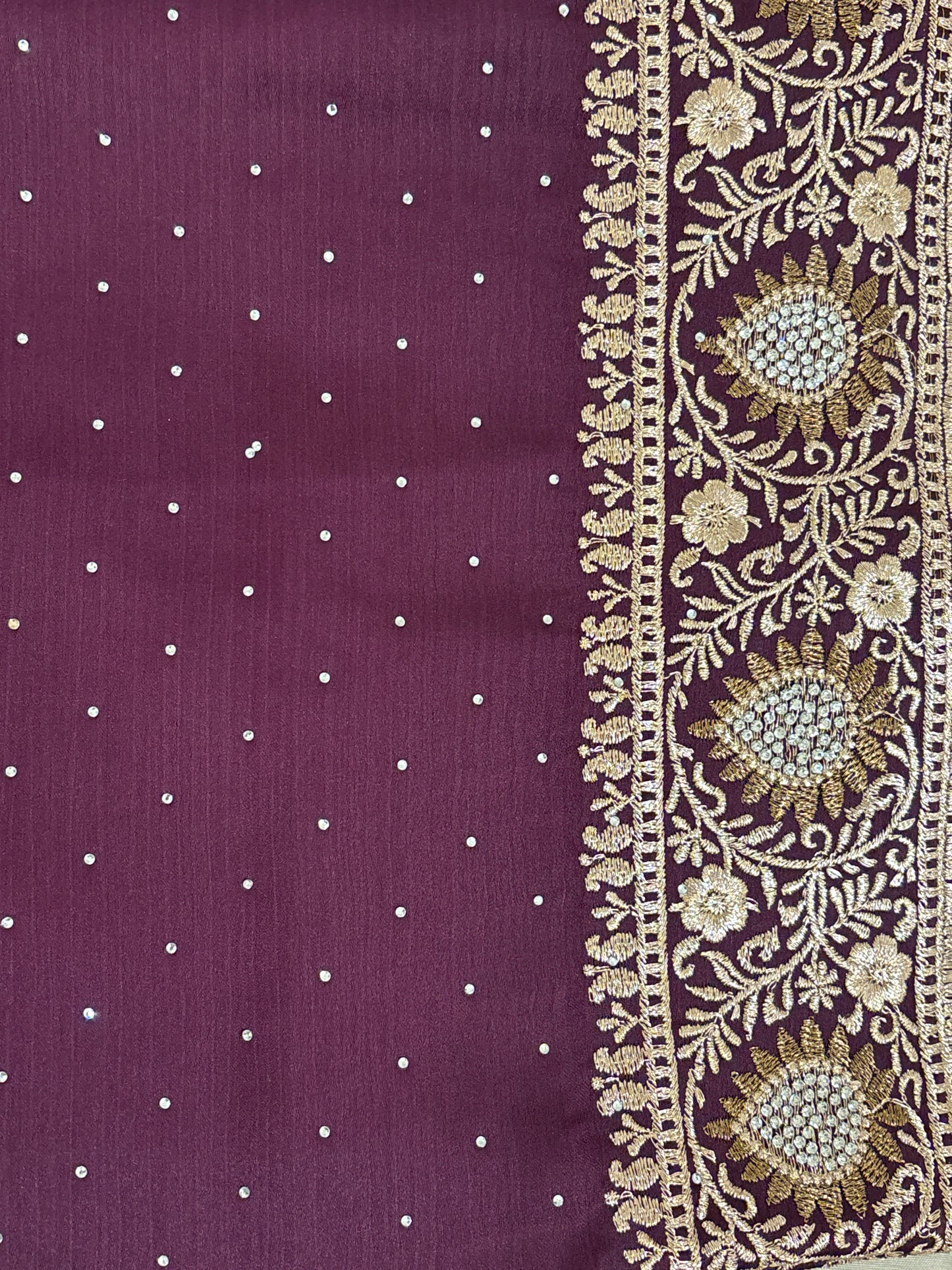 Pretty Dark Purple Color Georgette And Chiffon With Embroidered Work Fancy Saree - PREMIUM QUALITY