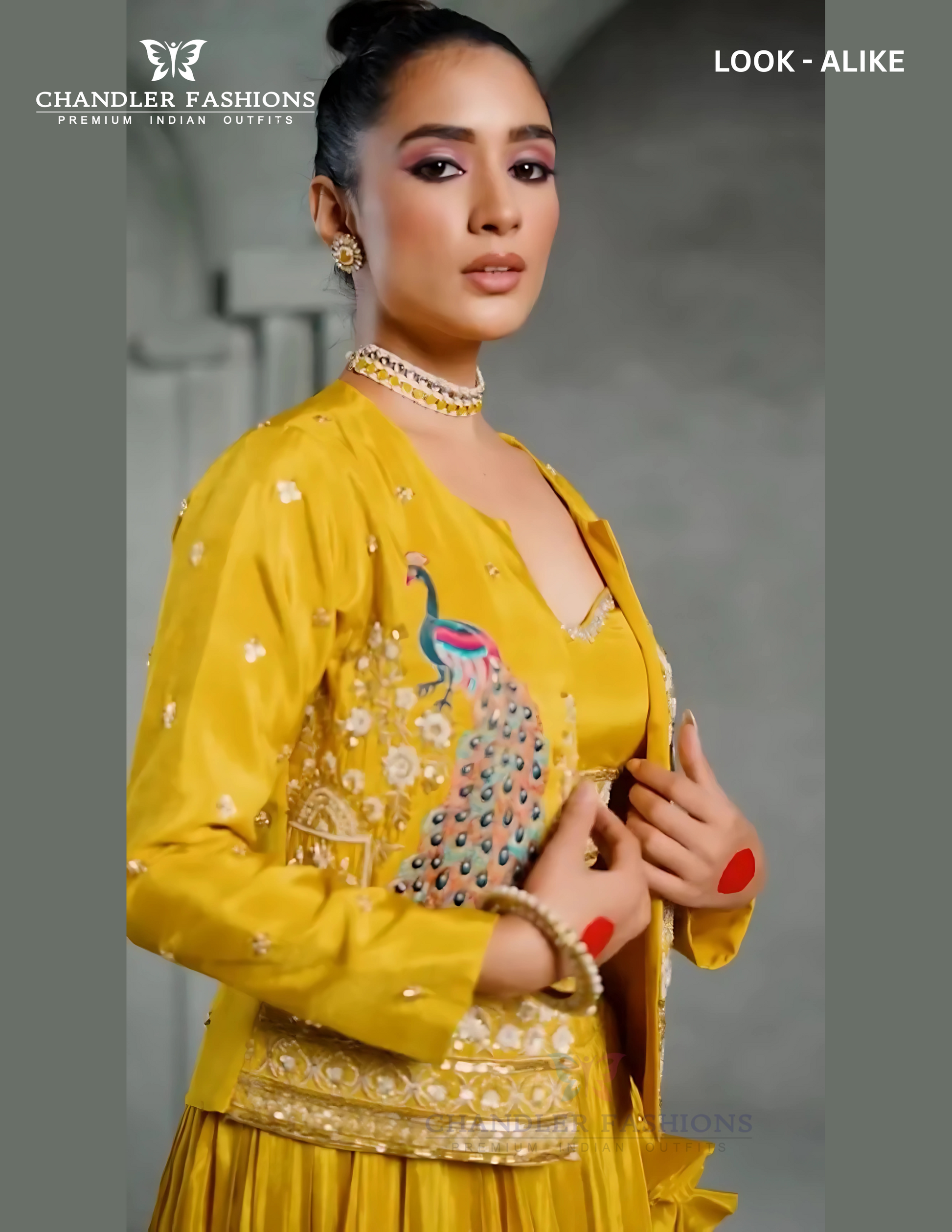 Appealing Mustard Yellow Color Embroidery Work Indo Western Lehenga For Women Near Me