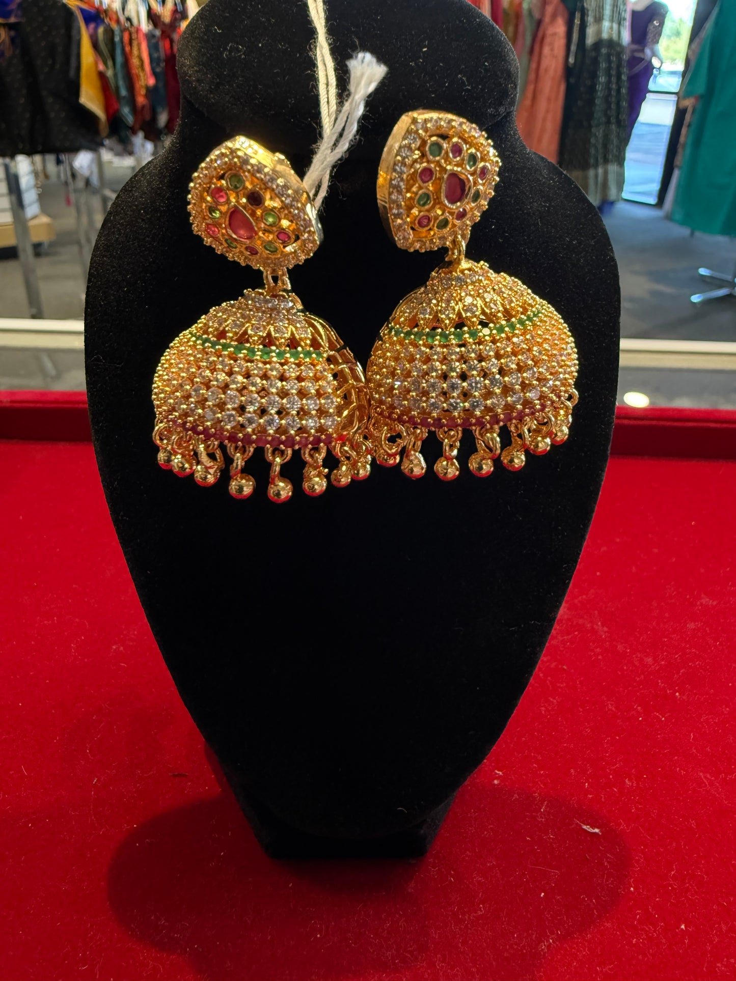 Beautiful Gold Plated multicolor stones Jhumkas for womens