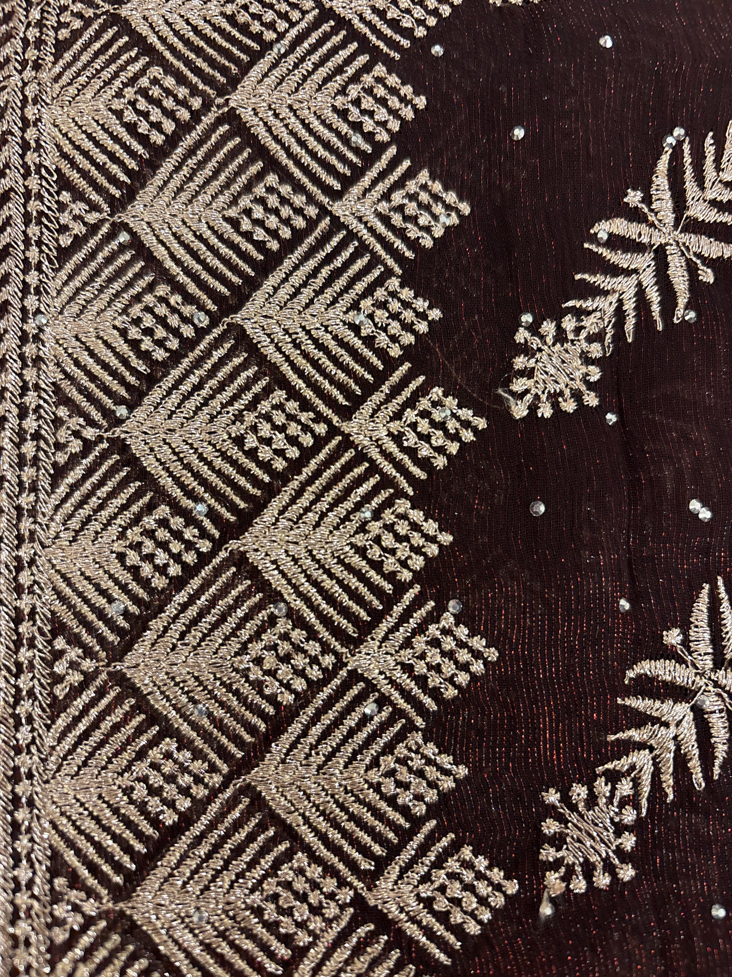 Marvellous Dark Wine Color Georgette Embroidered Work Fancy Saree - PREMIUM QUALITY