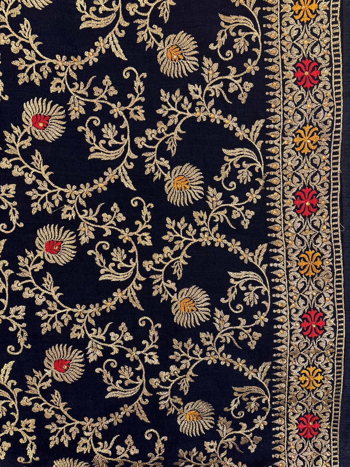 Graceful Dark Blue Color Heavy Chinon Embroidered Work With Gold Stone Fancy Saree - PREMIUM QUALITY