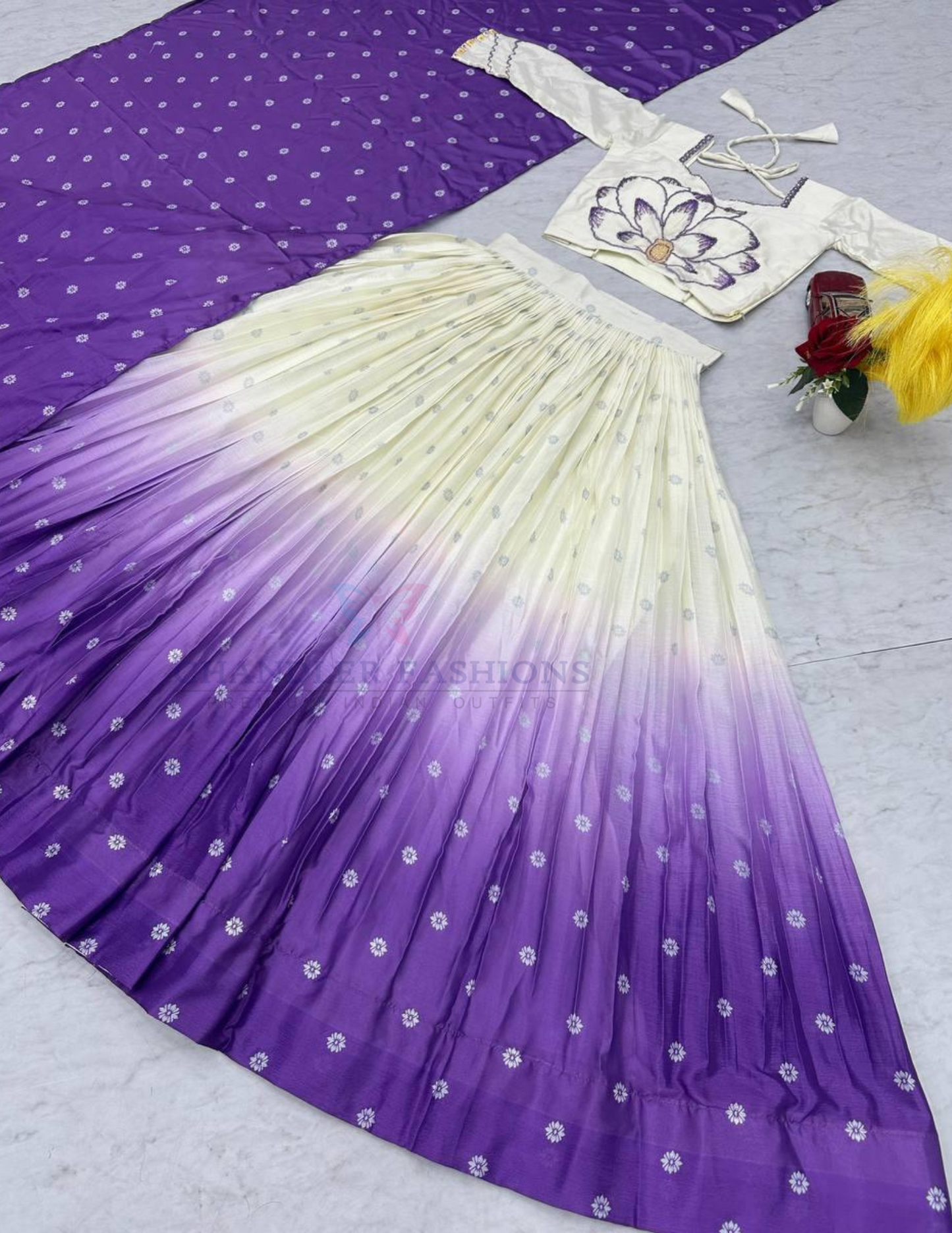 White And Violet Color Lehenga Choli With Printed Work In USA