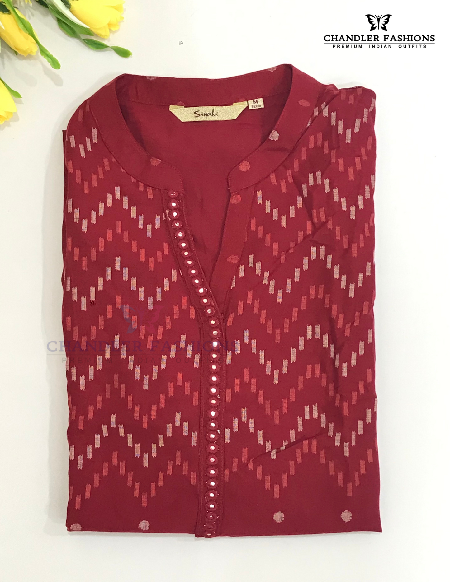 Dark Red Color Cotton With Self Design Kurti In USA