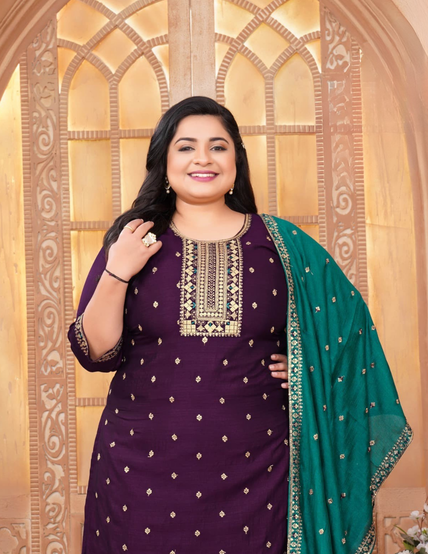 Graceful Dark Purple Color Sequins and Zari Embroidery Work Salwar Suits Near Me
