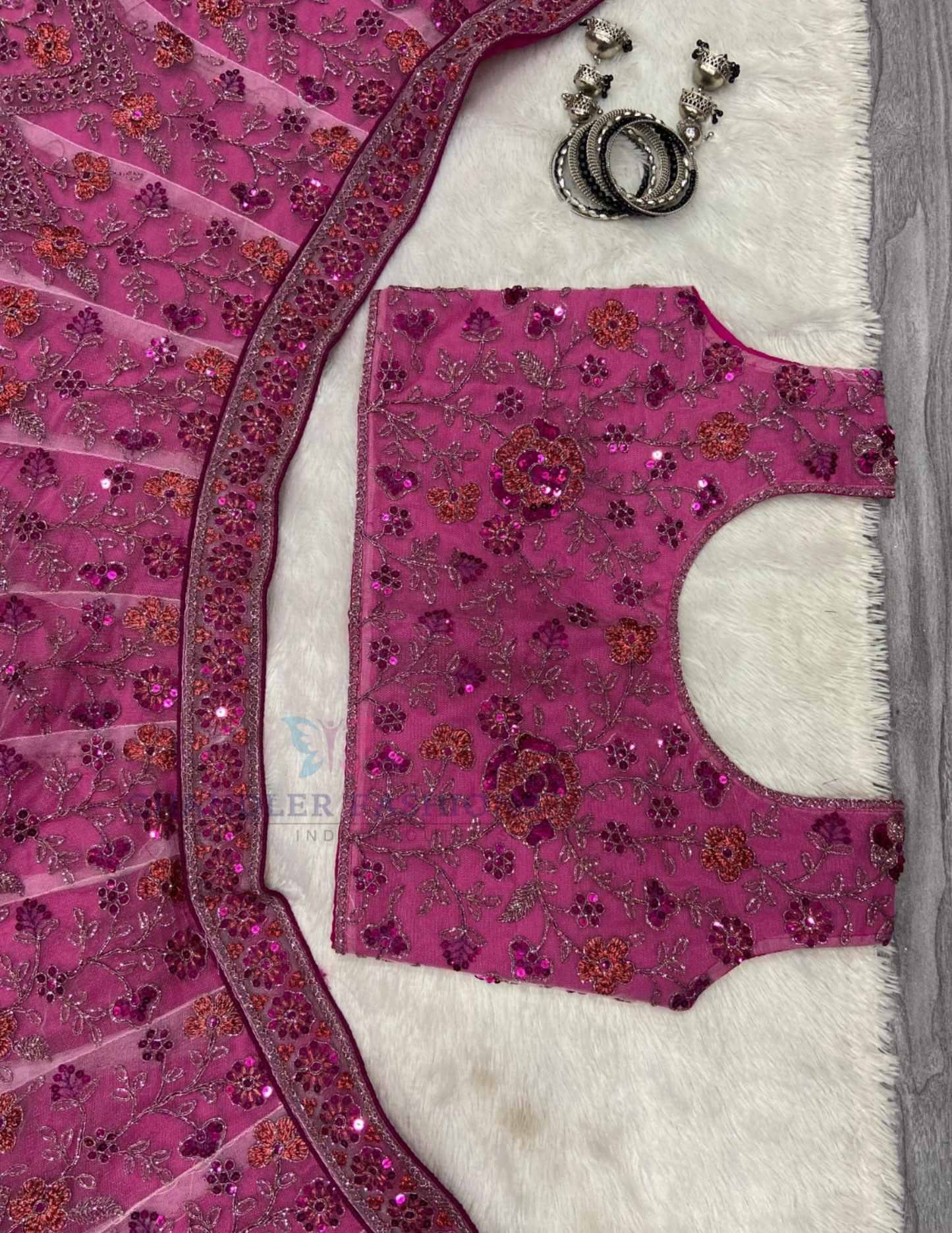 Pink Color Embroidery And Sequins Work Lehenga In Mesa