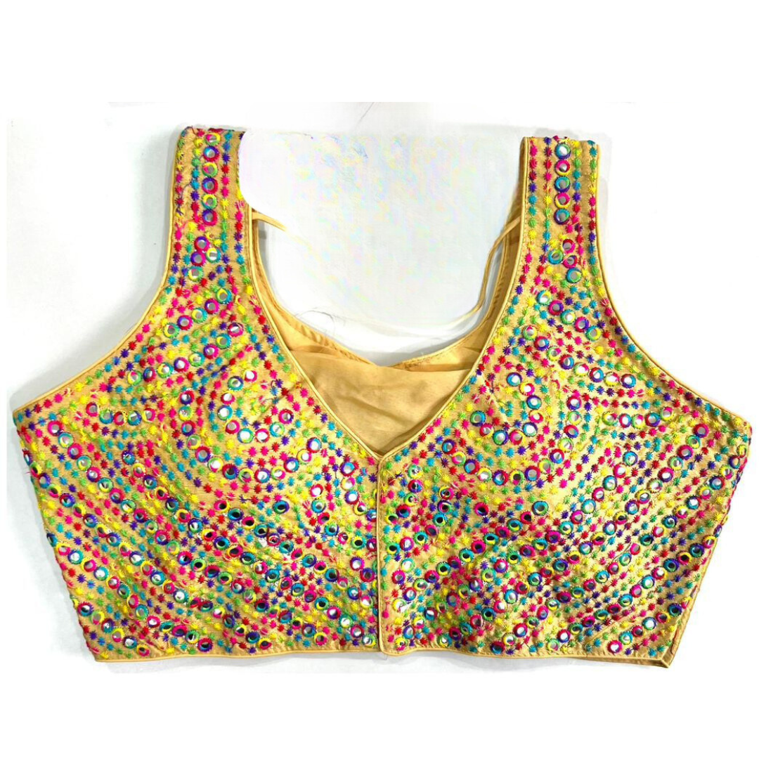Alluring Yellow Color Embroidery And Mirror Work Readymade Blouses
