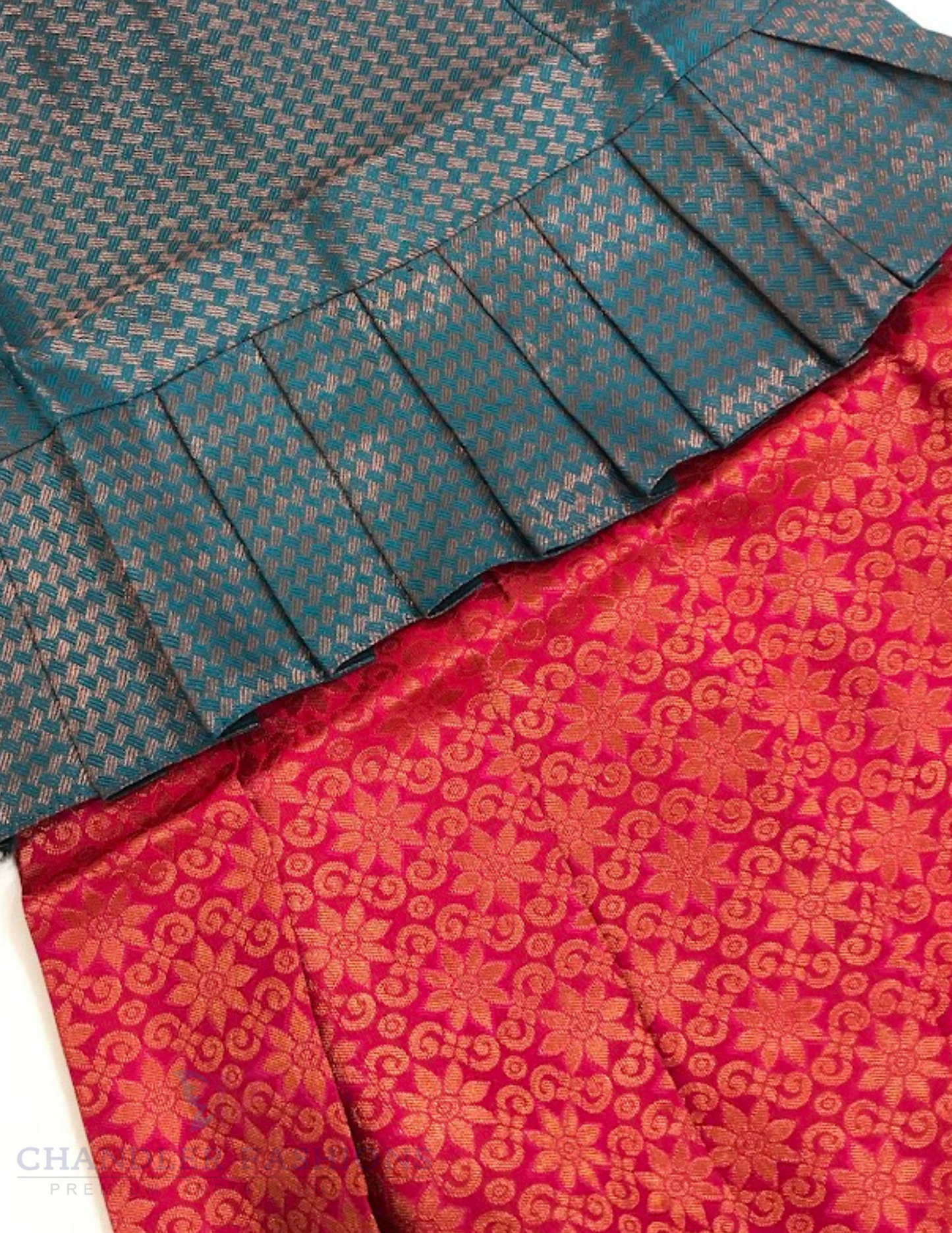 Green And Pink Color Stone Work With Silk Langa set In Surprise