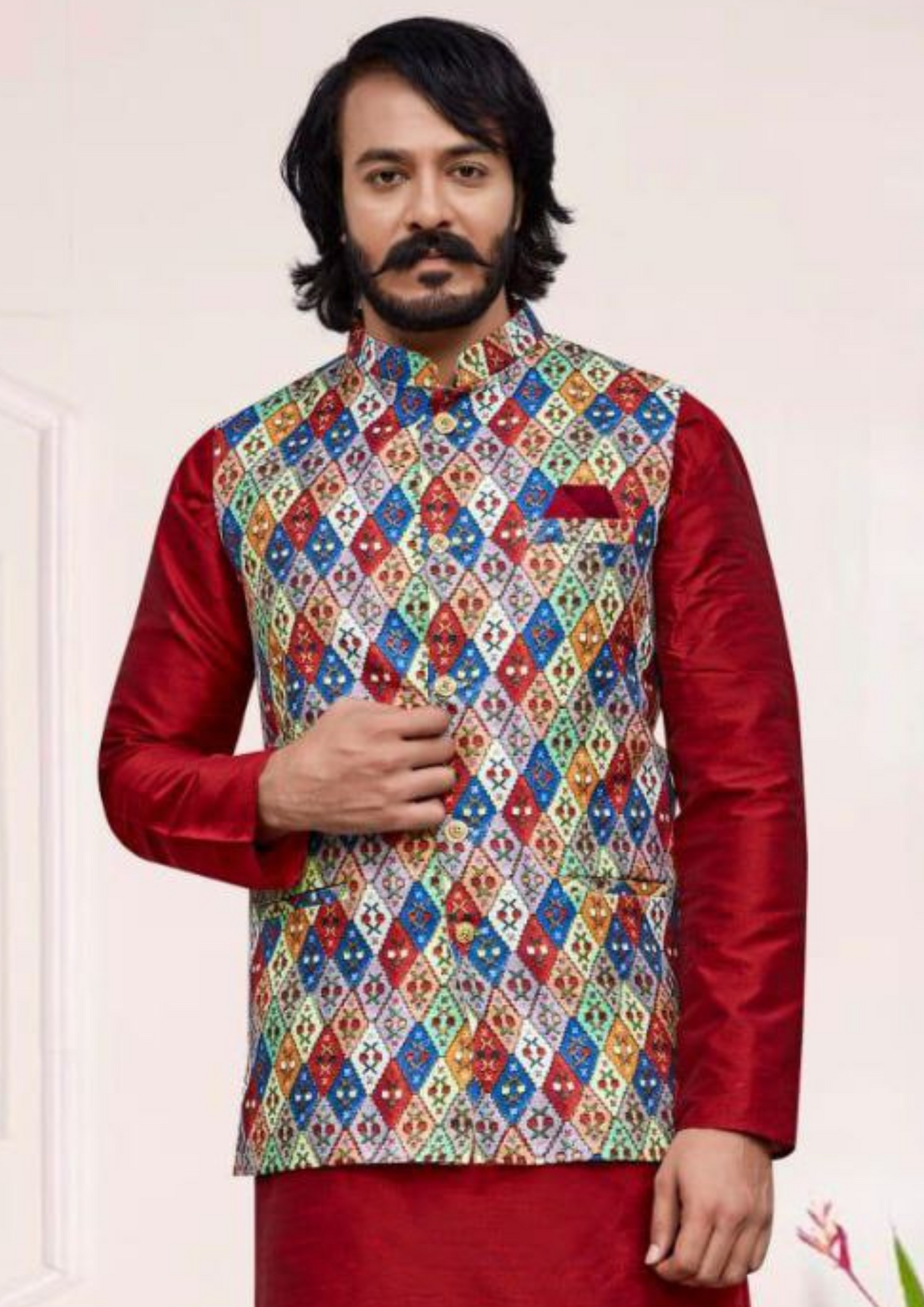 Fanciable Maroon Color Digital Print Work With Silk Kurta Near Me