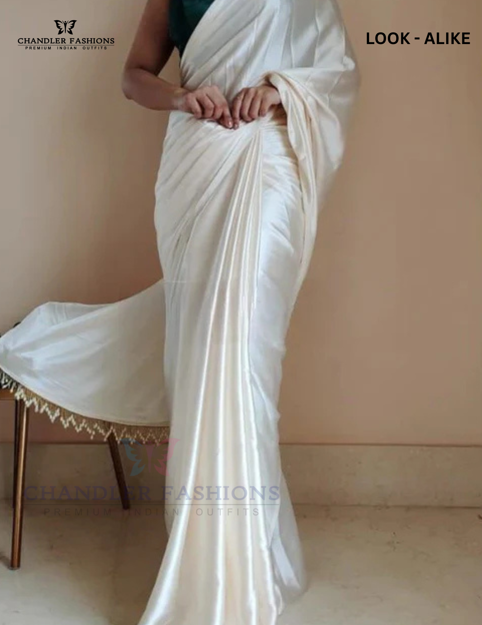 White Color Satin Saree With Lace Latkan Border Work Near Me