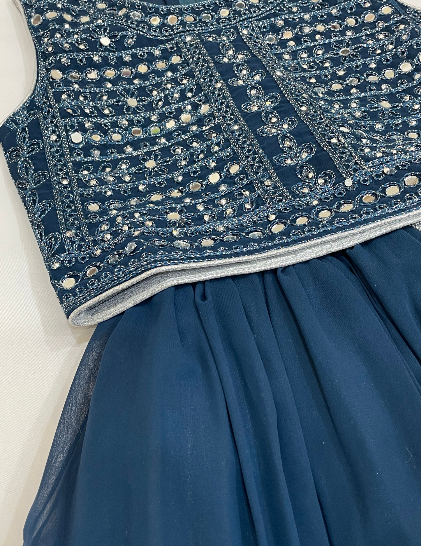 Alluring Teal Blue Color Georgette With Embroidery And Mirror Work Girls Choli Sets