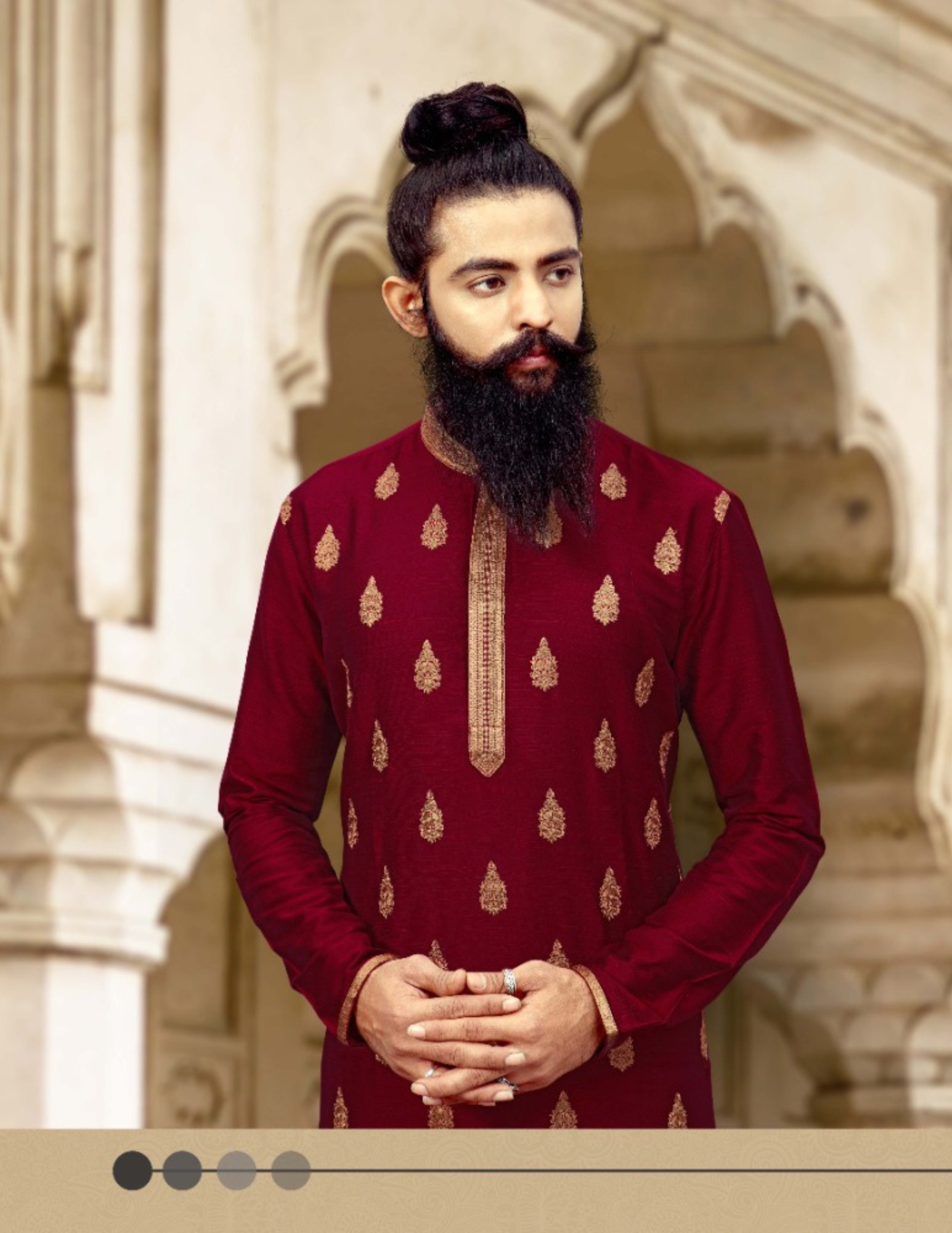Delightful Maroon Color Slub Silk Thread Embroidery Work Men's Kurta Set Near Me