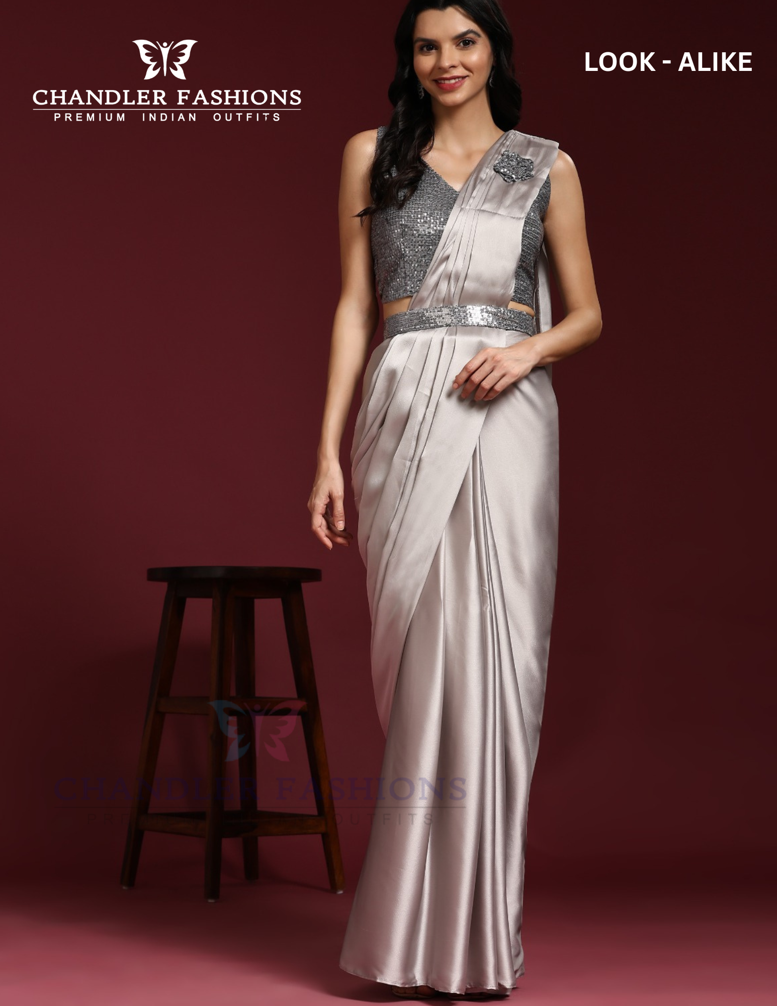 Stunning Silver Color Ready To Wear One Minute Designer Saree