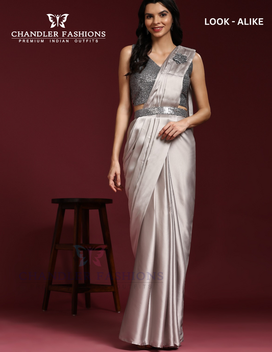 Stunning Silver Color Ready To Wear One Minute Designer Saree