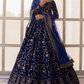 Appealing Blue Color Embroidered Attractive Party Wear Velvet Lehenga Choli With Net Dupatta