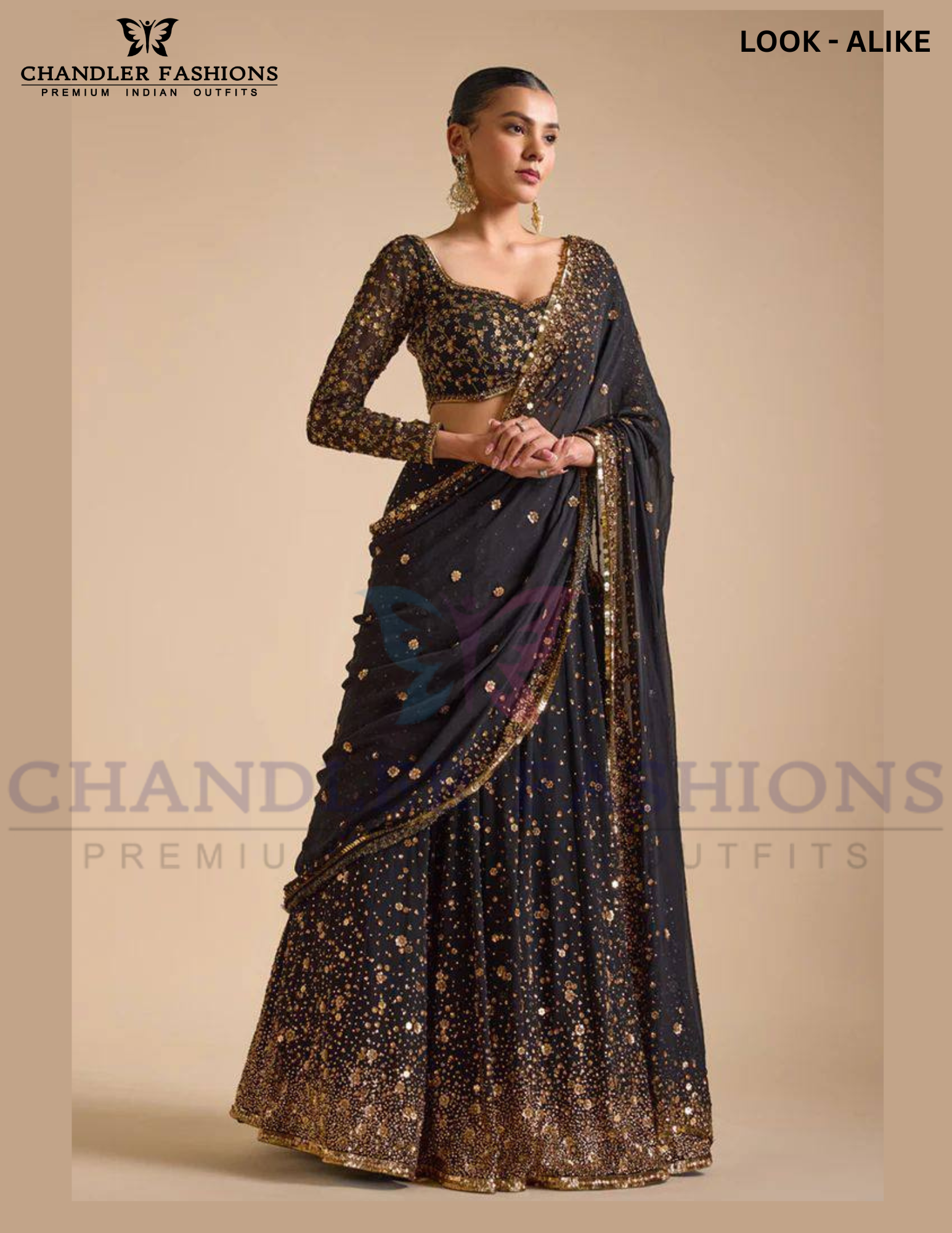 Elegant Black Color Georgette With Hand Diamond Sequins Work Wedding Lehenga Choli For Women